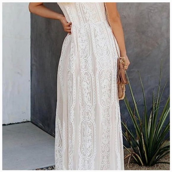 NEW White Lace Boho Dress Large - Picture 3 of 4